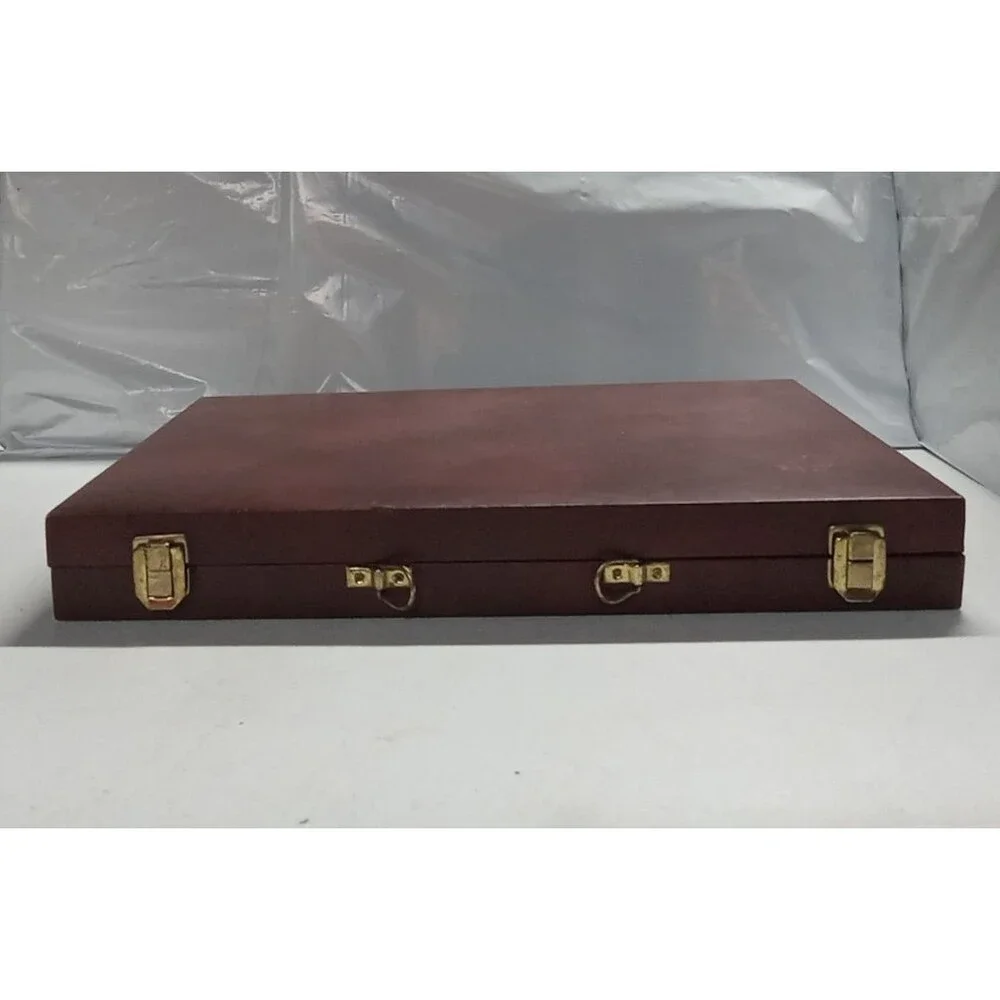 Vintage Backgammon Game Set (faux) leather case, Chips, Dice,  Cups Reiss Game
